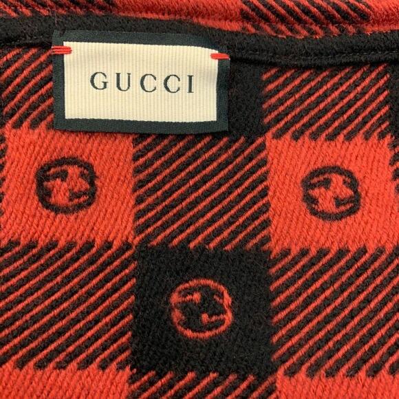 NWT Gucci Wool Interlocking GG LEISURE Scarf Black Red - Picture 8 of 11